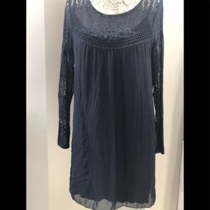 Prontomoda Giusy 100% Silk Navy Blue Tunic Dress Made in Italy Size M